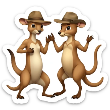 man with an Australian hat and a kangaroo in a playful fight, simple expressions sticker