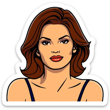 Cindy Crawford famous supermodel with beauty mark above her lip, brown hair sticker