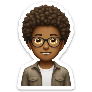 Brown skin kid with with a big spiky afro and clear glasses sticker