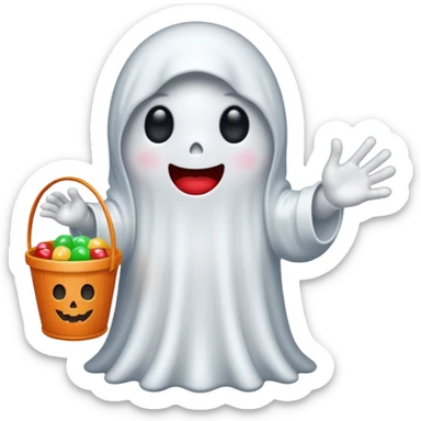 
Ghost holding candy bucket  cartoon -style/cute and transparent for a sticker  sticker