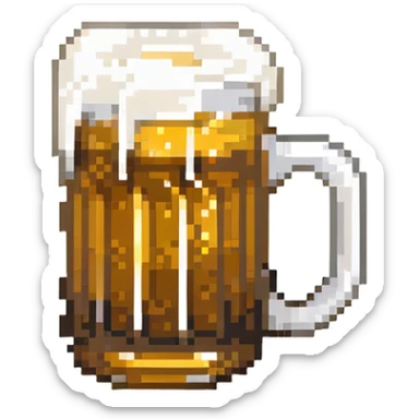 A pixelated mug of golden beer with white foam on top sticker
