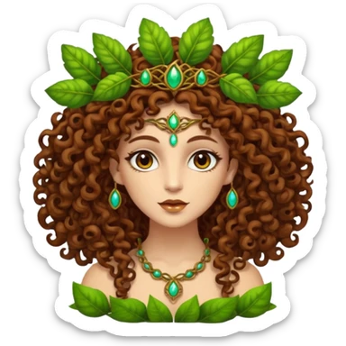 Psychedelic goddess of the forest with brown eyes , brown curly hair sticker