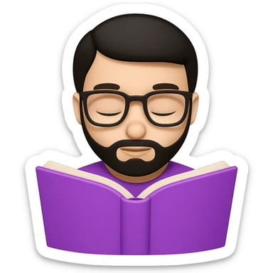 Remove any flowers from the background and depict the young person looking down, reading the book. Maintain the emoji style look with a transparent background. sticker