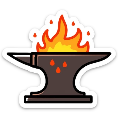 blacksmith anvil glowing with intense heat, hot metal sticker