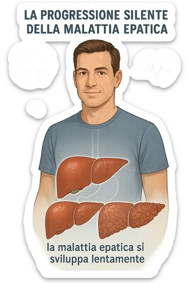 "Healthy-looking man unaware that liver disease develops slowly with most people having no symptoms until late stage A sexually transmitted infection caused by a parasite-Trichomoniasis - Symptoms & causes - Mayo Clinic, expression of false confidence in his health, transparent liver overlay showing progressive damage despite feeling normal, time-lapse visualization of gradual liver deterioration in italiano sticker