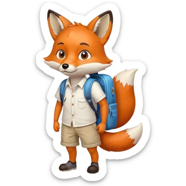 Fox wearing a shirt and shorts and a backpack  sticker