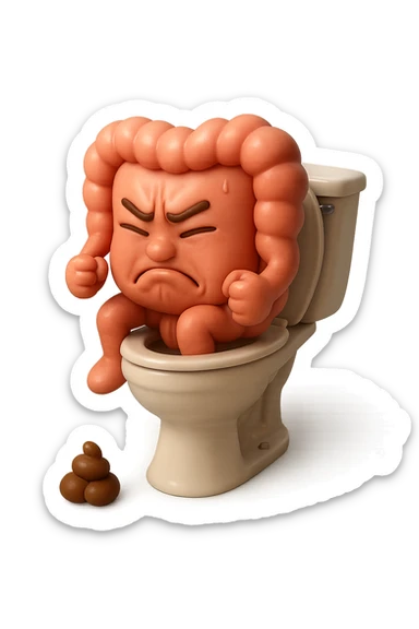 SU QUESTO STILE FAI UN EMOJI STILE IPHONE 3D DI UN INTESTINO CHE sta seduto sul wc e davanti ha una montagnetta di feci a palline stile emoji iphone, FAGLI UN ESPRESSIONE di dolore mentre si sforza E FALLO MOLTO REALISTICO IN 3D sticker