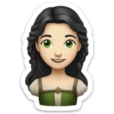 Medieval girl smiling, white skin, black hair, green eyes sticker
