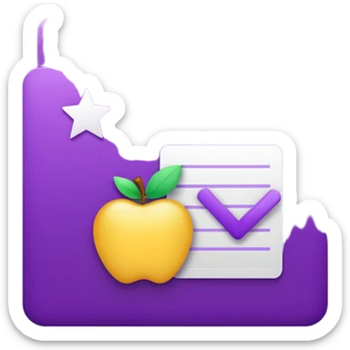 Google Form icon, purple document with a checkmark, Apple emoji style sticker