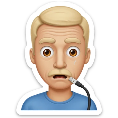 Silly man with LAN cable in his nose, cartoon shock sticker