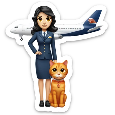 Dark hair brown eyed flight attendant with an all orange cat sticker