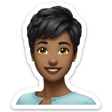 young pretty woman short pixie cut smiling, black hair sticker