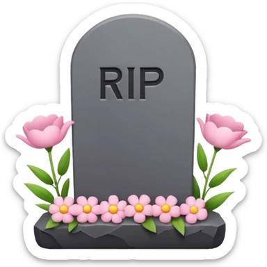 Cute emoji illustration of a tombstone with text "RIP 20’s", small flowers, ironic and playful mood, pastel colors, minimal flat emoji style, clean background, high resolution, suitable for WhatsApp profile and print sticker