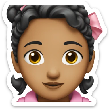 Young girl with black hair and medium skin and pink hair bow sticker