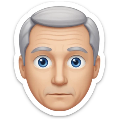 Middle aged man with receding grey hair and no beard, blue eyes sticker