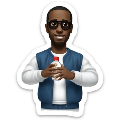 P. Diddy holding a bottle of baby oil sticker