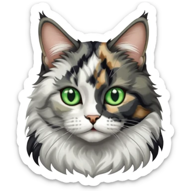 Maine coon black silver tortie et blanc avec une grosse tache noir sur un côté de la tête  sticker