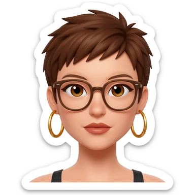 Female very very short brown hair few spikes gold hoop earringsbrown eyes hoop earrings hoop earrings glasses full lips sticker