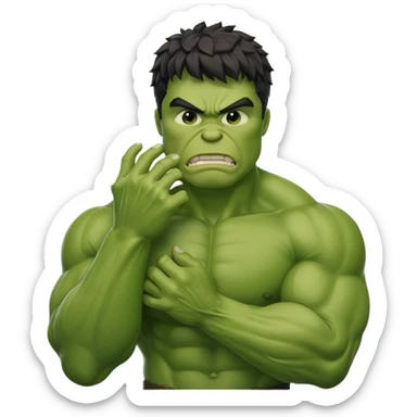 Create a man in a Hulk costume with a face palm sticker