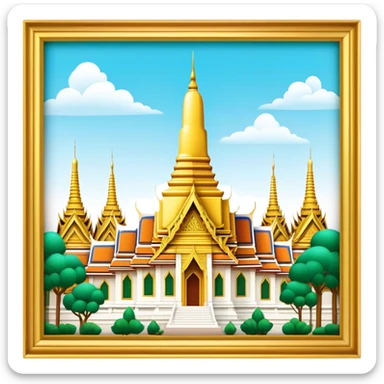 Cinematic Realistic Grand Palace Bangkok Landmark Emoji, showcasing the opulent golden spires, intricate Thai architecture, and the Emerald Buddha Temple set within a vibrant, manicured courtyard. sticker