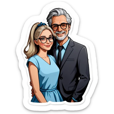 Hyper Realistic Couple in love,  lady blonde wearing glasses man grey hair  sticker