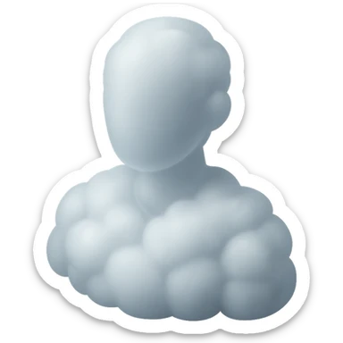 faceless person, facing straight, fully composed of white fluffy convex clouds, shoulders up, no shadows, matte glass style sticker
