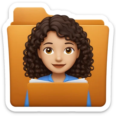 A **simple emoji-style icon** of a **black black black transparent plastic folder**, sleek and minimal, with **rounded corners**, subtle translucency, soft shading, and a **small illustrated logo of a canela-skinned girl with natural curly dark hair and a warm smile**, simplified and icon-like.
 sticker