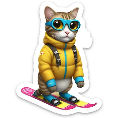 A cat skiing ￼ sticker