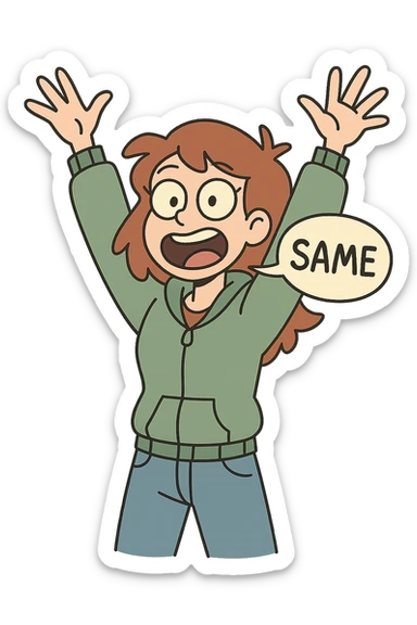 word 'same' in comic bubble, energetic style, colorful sticker