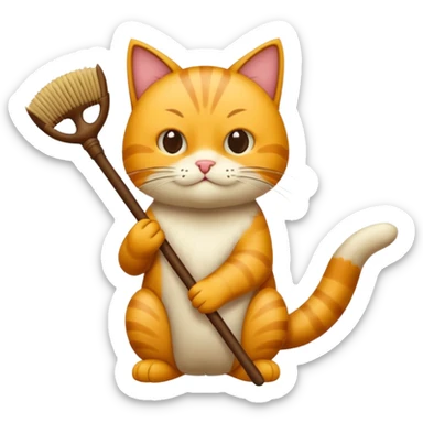 Un gato agarrando una escoba sticker