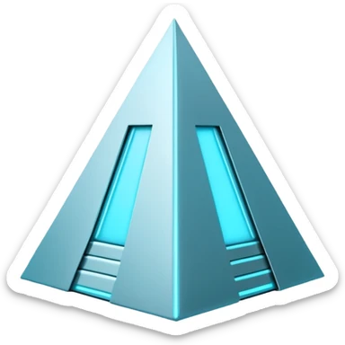 White metallic and cyan-glowing, futuristic pyramid  sticker