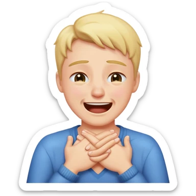 Crying laughing with hands across my chest  sticker