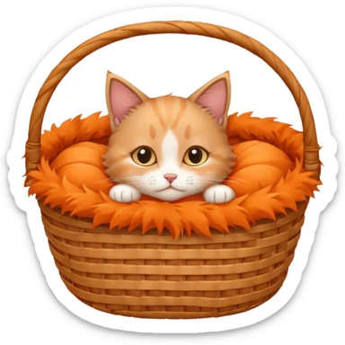 A fluffy kitten curled inside a wicker basket with sleepy eyes. sticker