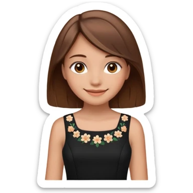 Make a girl, she have brown hair and eyes, smiling and she is in a black dress sticker
