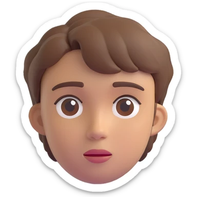 face of a young person with short messy brown hair and a neutral look in 3D emoji style sticker