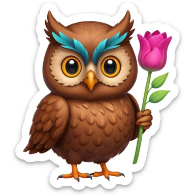 Cute Brown Owl holding a tulip sticker