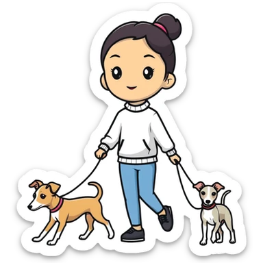 Pretty Asian girl with attractive features walking an all grey Italian greyhound with no white nose sticker