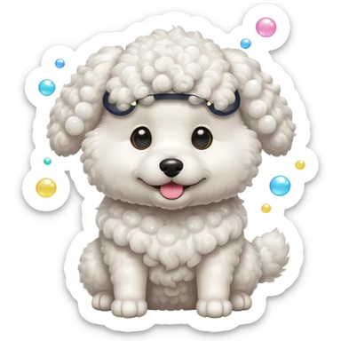 white curly dog with soap bubbles sticker
