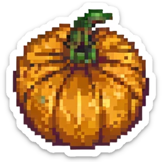 simple and recognizable pumpkin, vibrant colors, small size, pixel art style sticker