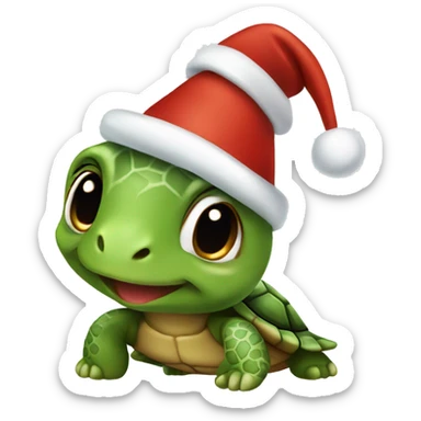 baby turtle with a christmas hat  sticker