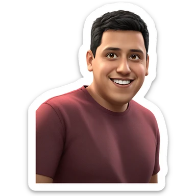 smiling boy in red shirt sticker