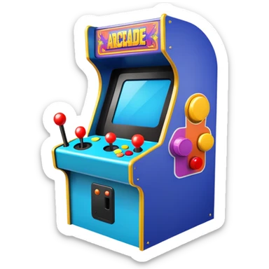 A colorful classic arcade cabinet with joystick and buttons sticker