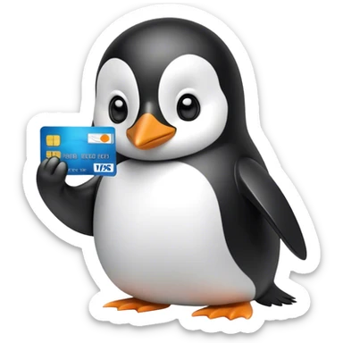 penguin holding a credit card sticker