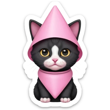 A mostly black kitten with a white chest and a plastic cone on around his head after surgery sticker