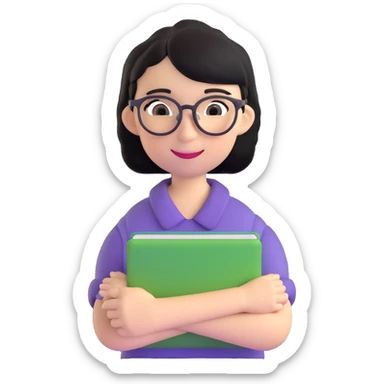 chica con pelo negro corto por los hombros, gafas y sonrisa sticker