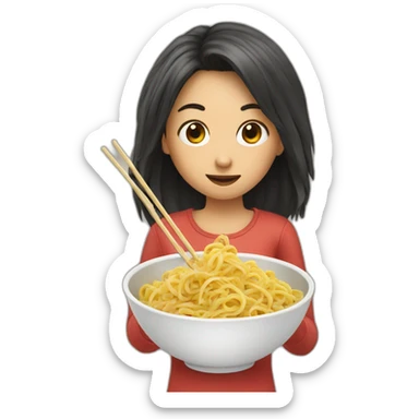 girl eating wok pasta with sticks sticker