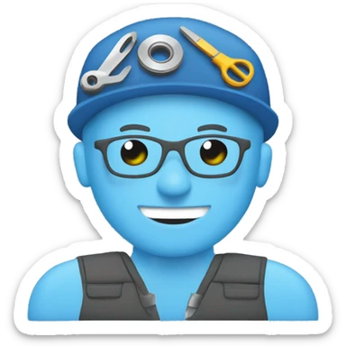 car parts mechanic, blue cothes with text cloud sticker