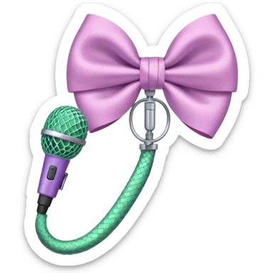 A pastel pink bow with a pastel green snake on the top of one side and a pastel purple microphone on the bottom of the other side sticker