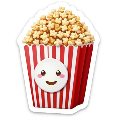minimalist sweet popcorn emoji style, red and white popcorn box, caramel popcorn sticker
