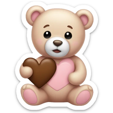 Light pink teddy bear holding brown heart sticker
